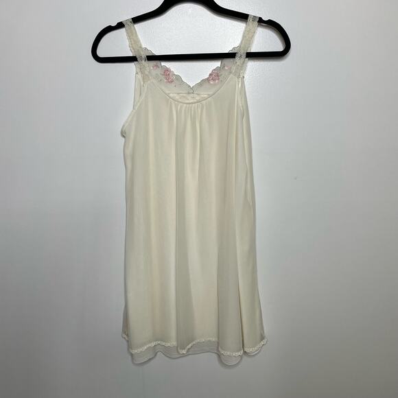 Vtg Miss Elaine Nightgown Slip Embroidered Floral Fairy Bride Honeymoon White M - Picture 2 of 10